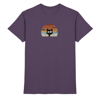 Retro schwarze Katze vor Sonnenuntergang - Premium Shirt