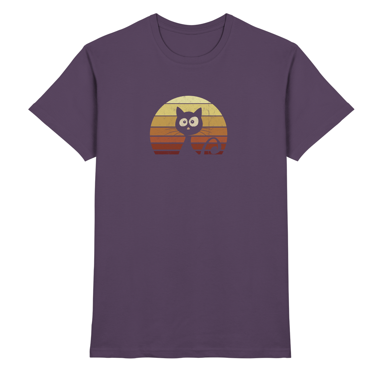 Katze vor Retro Sonnenuntergang - Premium Shirt