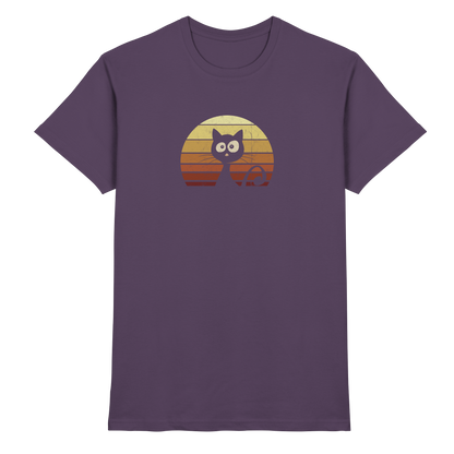 Katze vor Retro Sonnenuntergang - Premium Shirt