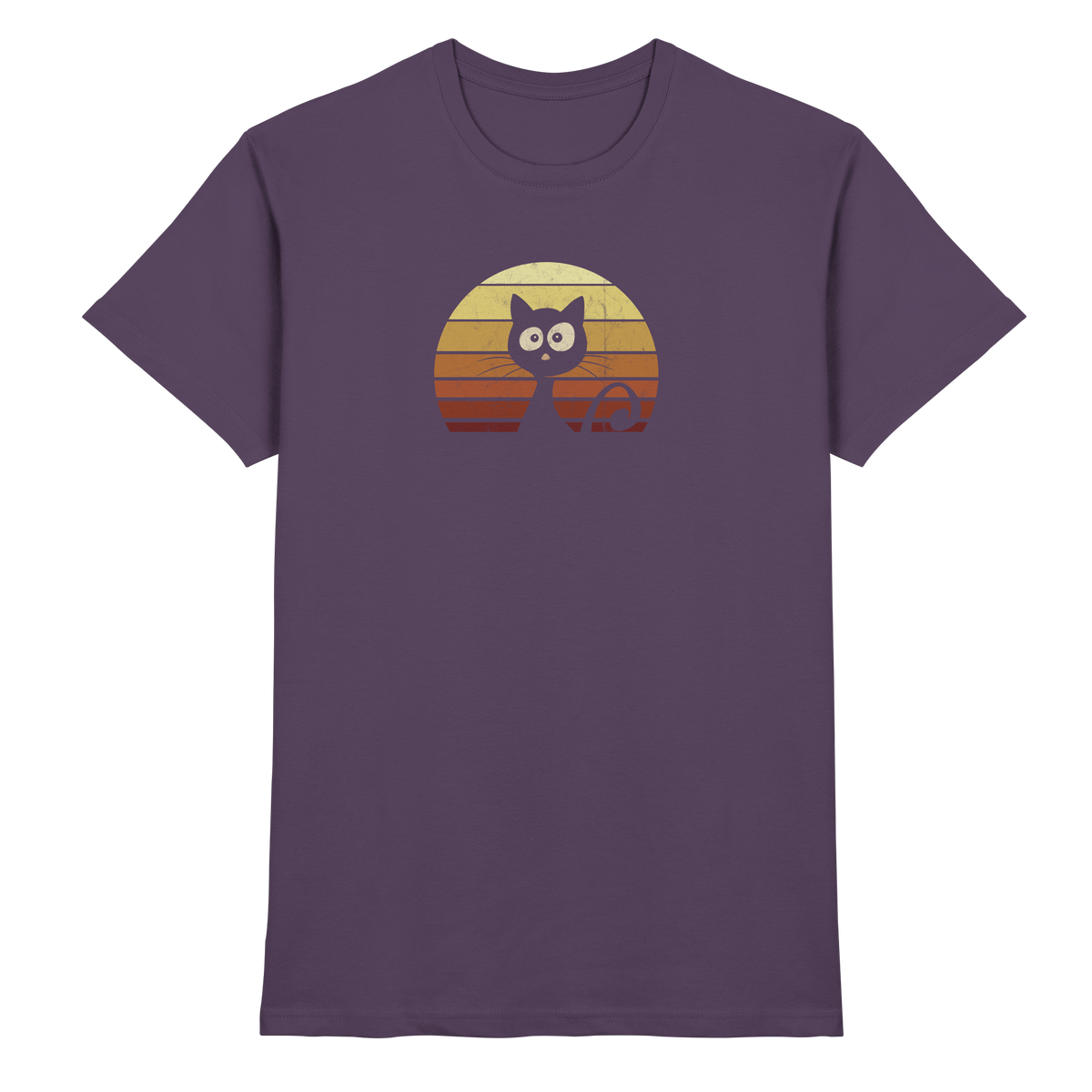 Katze vor Retro Sonnenuntergang - Premium Shirt