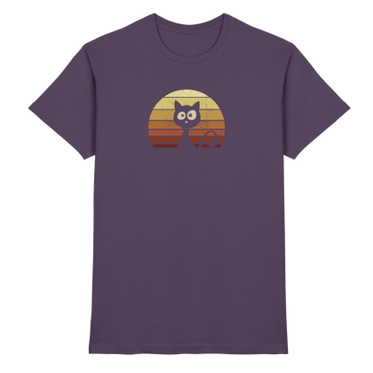 Katze vor Retro Sonnenuntergang - Premium Shirt