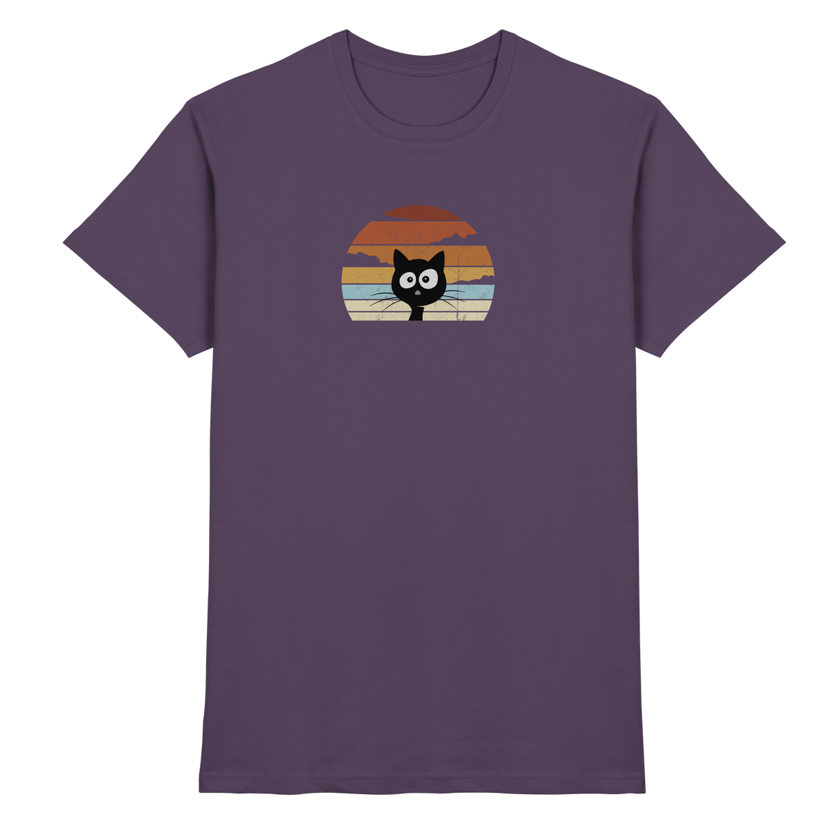Retro schwarze Katze vor Sonnenuntergang - Premium Shirt