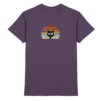 Retro schwarze Katze vor Sonnenuntergang - Premium Shirt