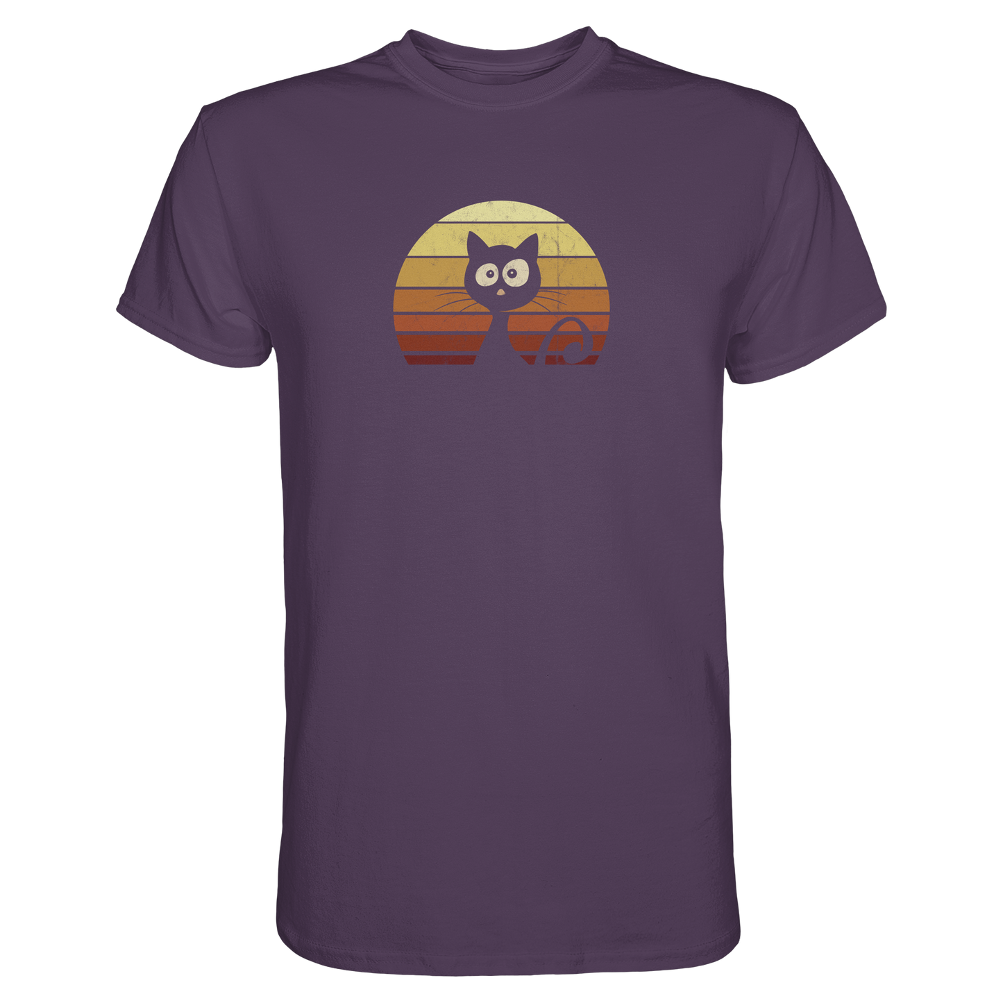 Katze vor Retro Sonnenuntergang - Premium Shirt