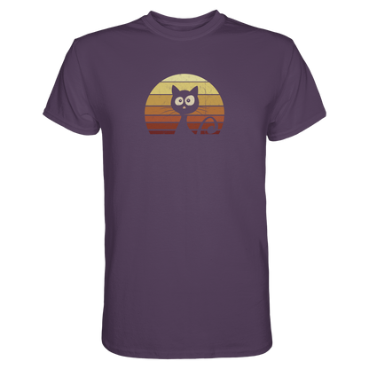 Katze vor Retro Sonnenuntergang - Premium Shirt