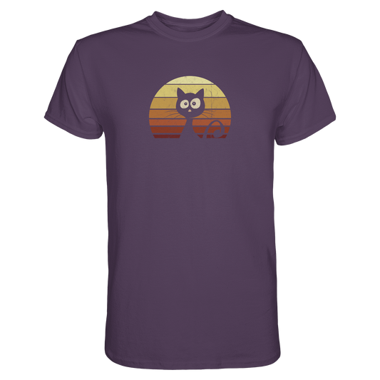 Katze vor Retro Sonnenuntergang - Premium Shirt