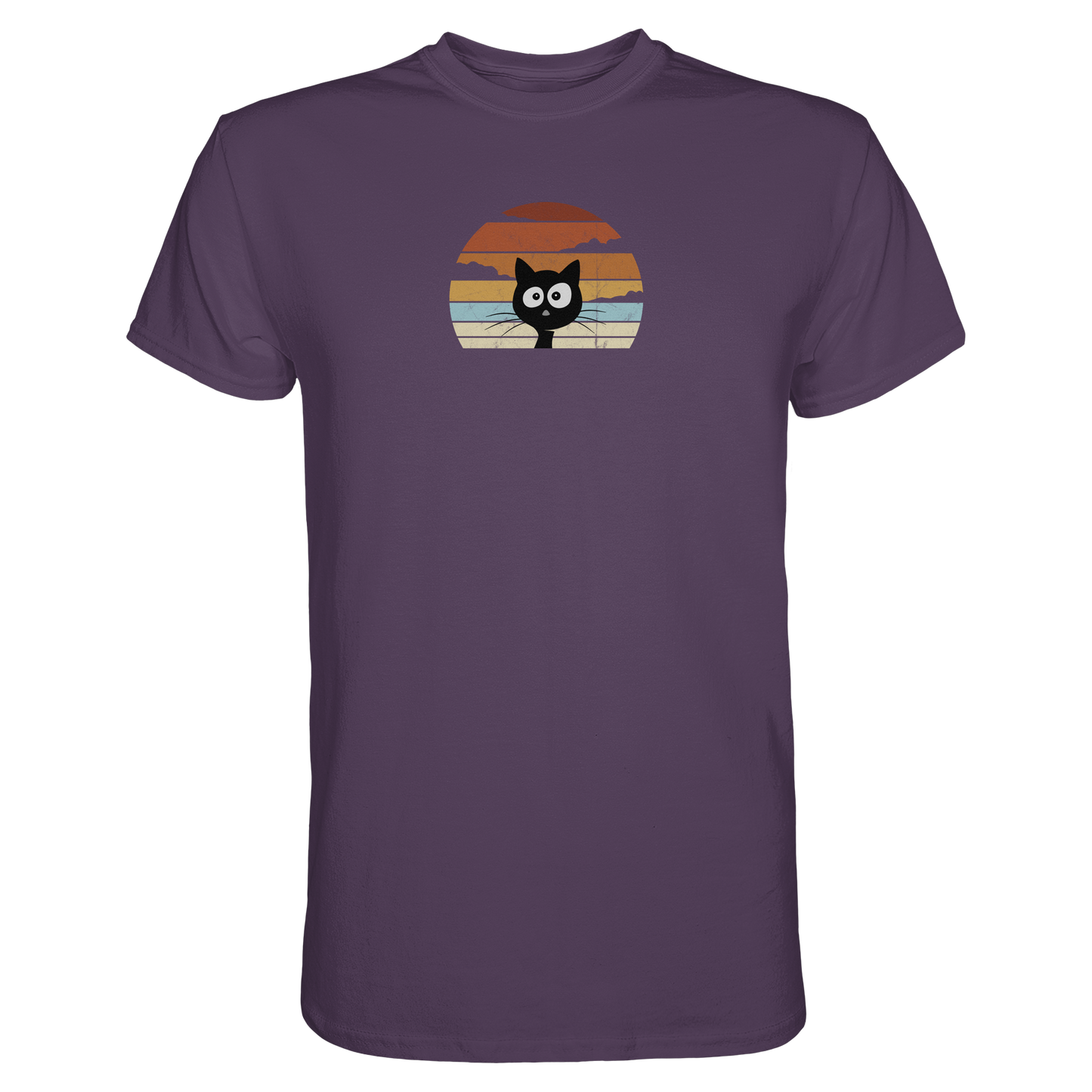 Retro schwarze Katze vor Sonnenuntergang - Premium Shirt