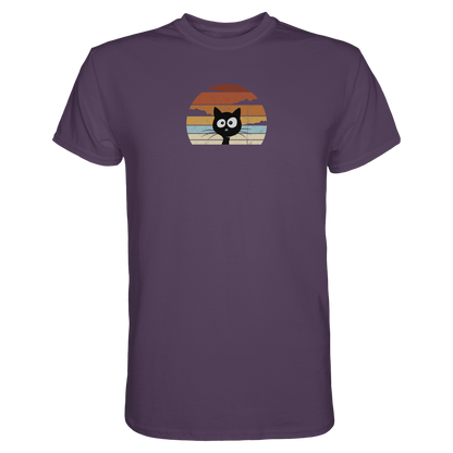Retro schwarze Katze vor Sonnenuntergang - Premium Shirt
