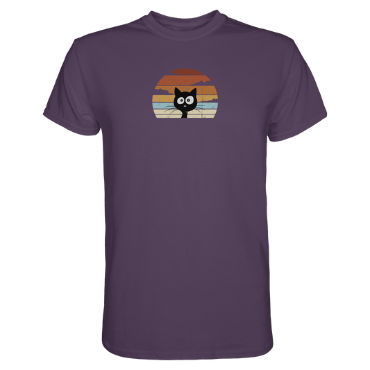 Retro schwarze Katze vor Sonnenuntergang - Premium Shirt