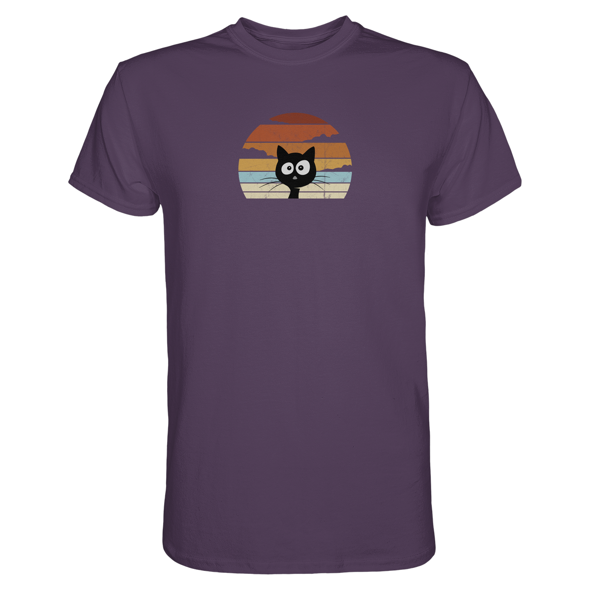 Retro schwarze Katze vor Sonnenuntergang - Premium Shirt