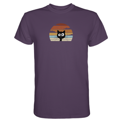 Retro schwarze Katze vor Sonnenuntergang - Premium Shirt