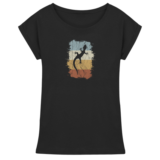 Retro Gecko Salamander Silhouette - Womens Extended Shoulder T-Shirt