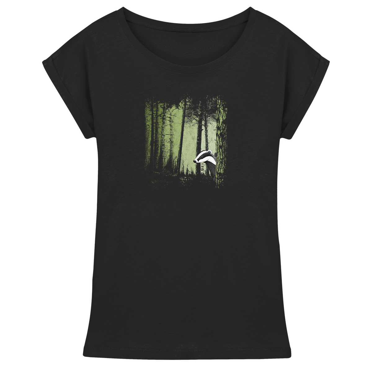 frecher Dachs im Zwielicht Wald - Womens Extended Shoulder T-Shirt