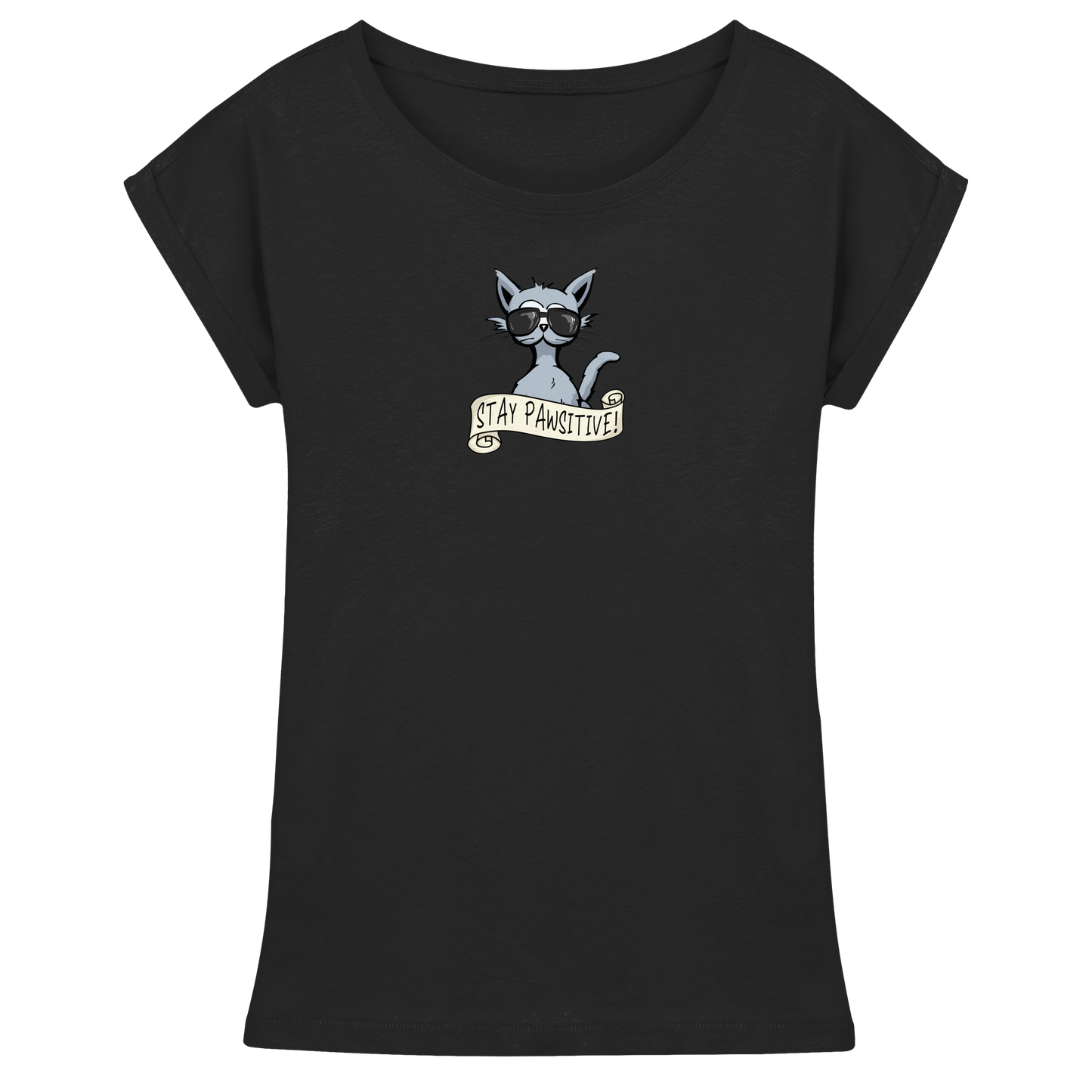 Stay Pawsitive Bleib lässig Hipster Katze - Womens Extended Shoulder T-Shirt