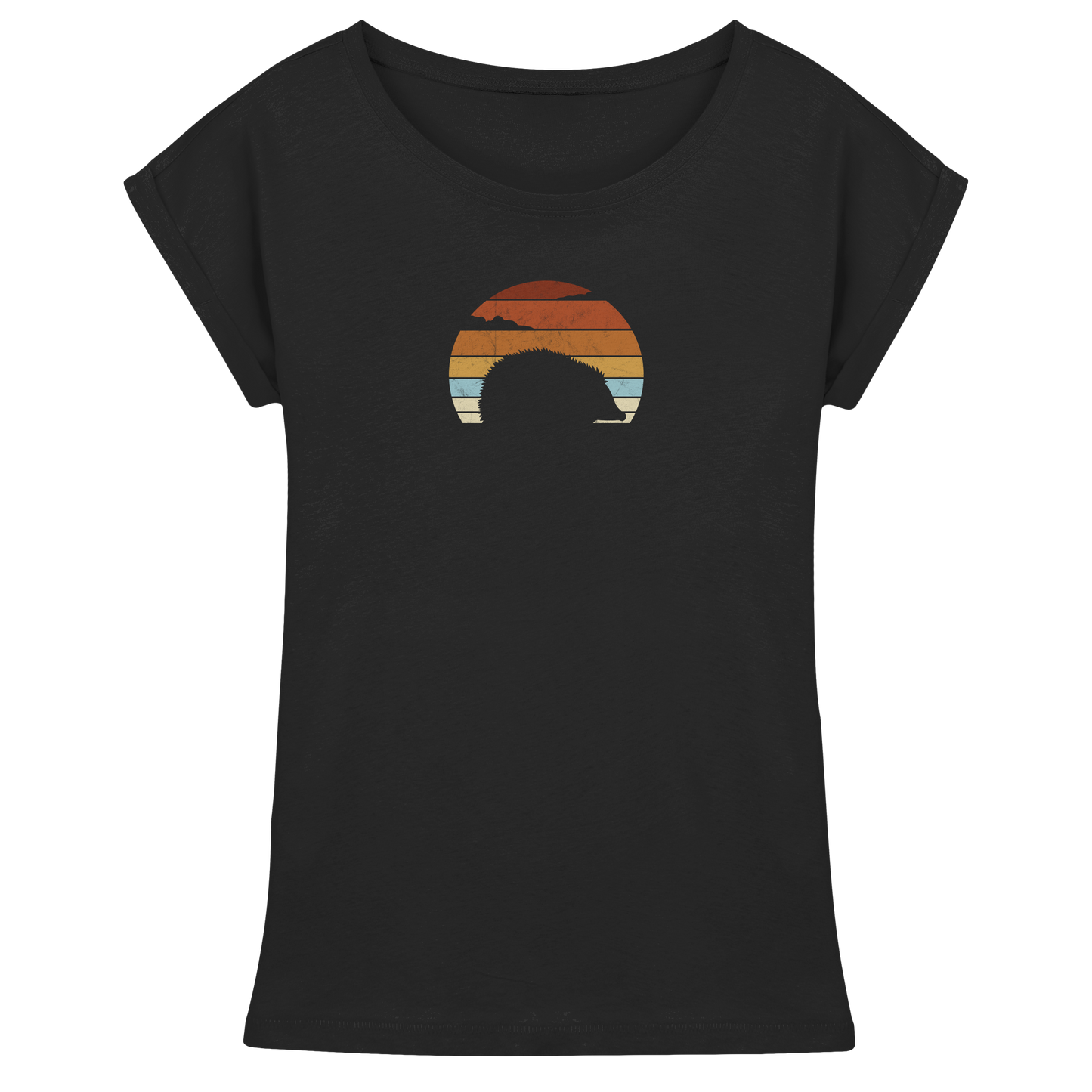 Retro Igel Silhouette im Sonnenuntergang - Womens Extended Shoulder T-Shirt