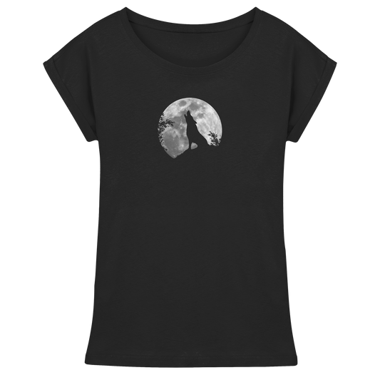 Heulender Wolf Silhouette vor Vollmond - Womens Extended Shoulder T-Shirt