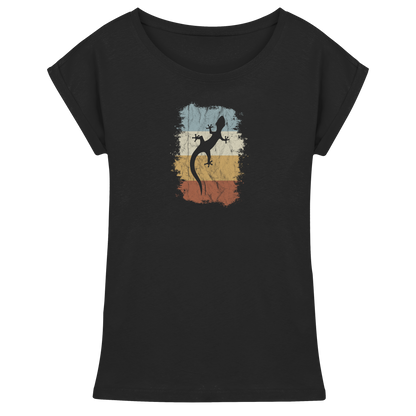 Retro Gecko Salamander Silhouette - Womens Extended Shoulder T-Shirt