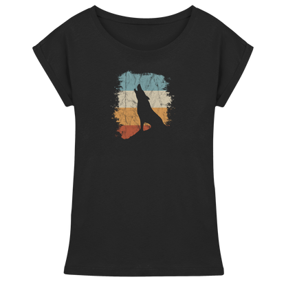 Retro Style lässig heulender Wolf  - Womens Extended Shoulder T-Shirt