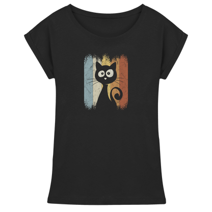 Retro Katze Silhouette - Womens Extended Shoulder T-Shirt