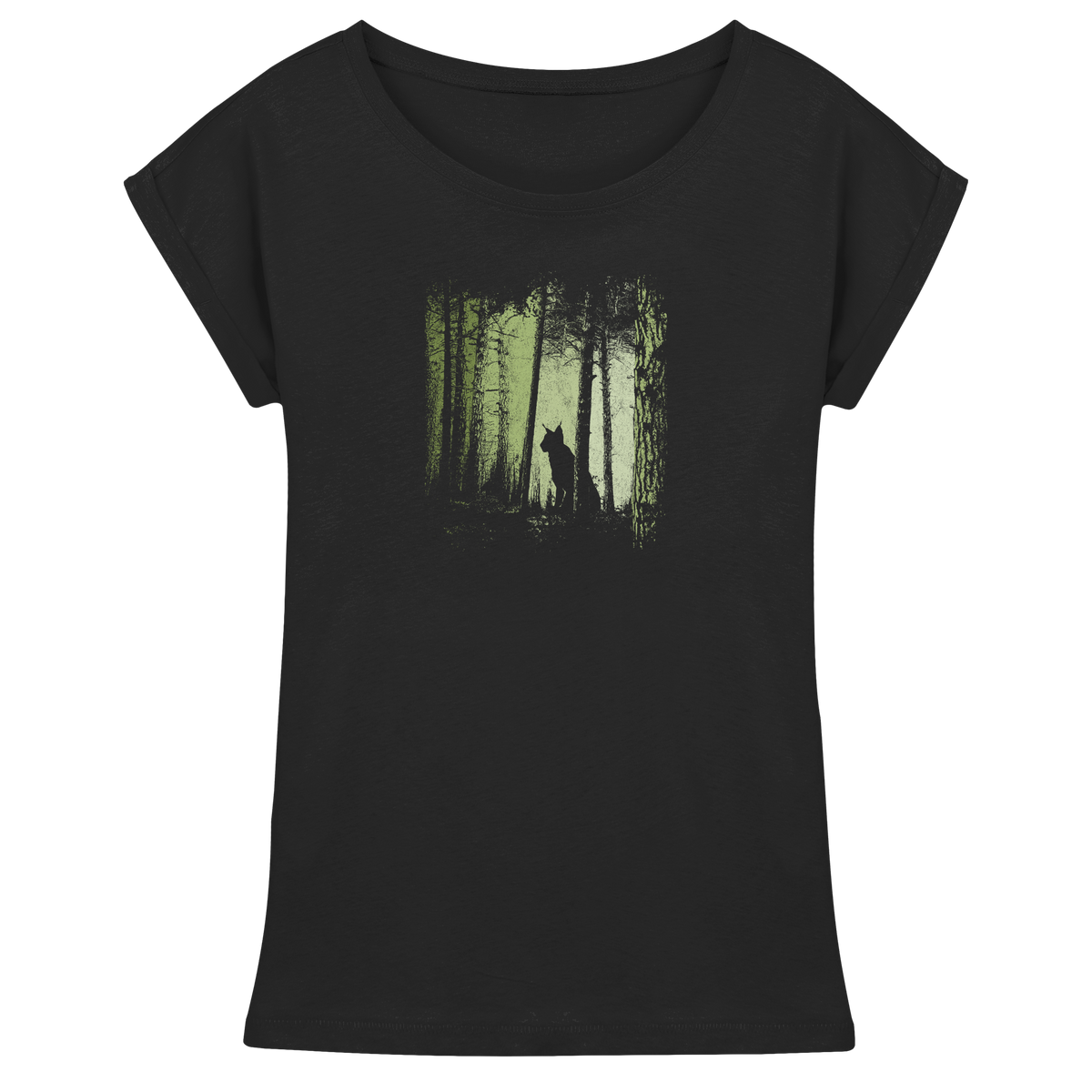 Luchs Wildkatze im Zwielicht Wald - Womens Extended Shoulder T-Shirt