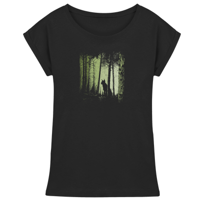 Luchs Wildkatze im Zwielicht Wald - Womens Extended Shoulder T-Shirt