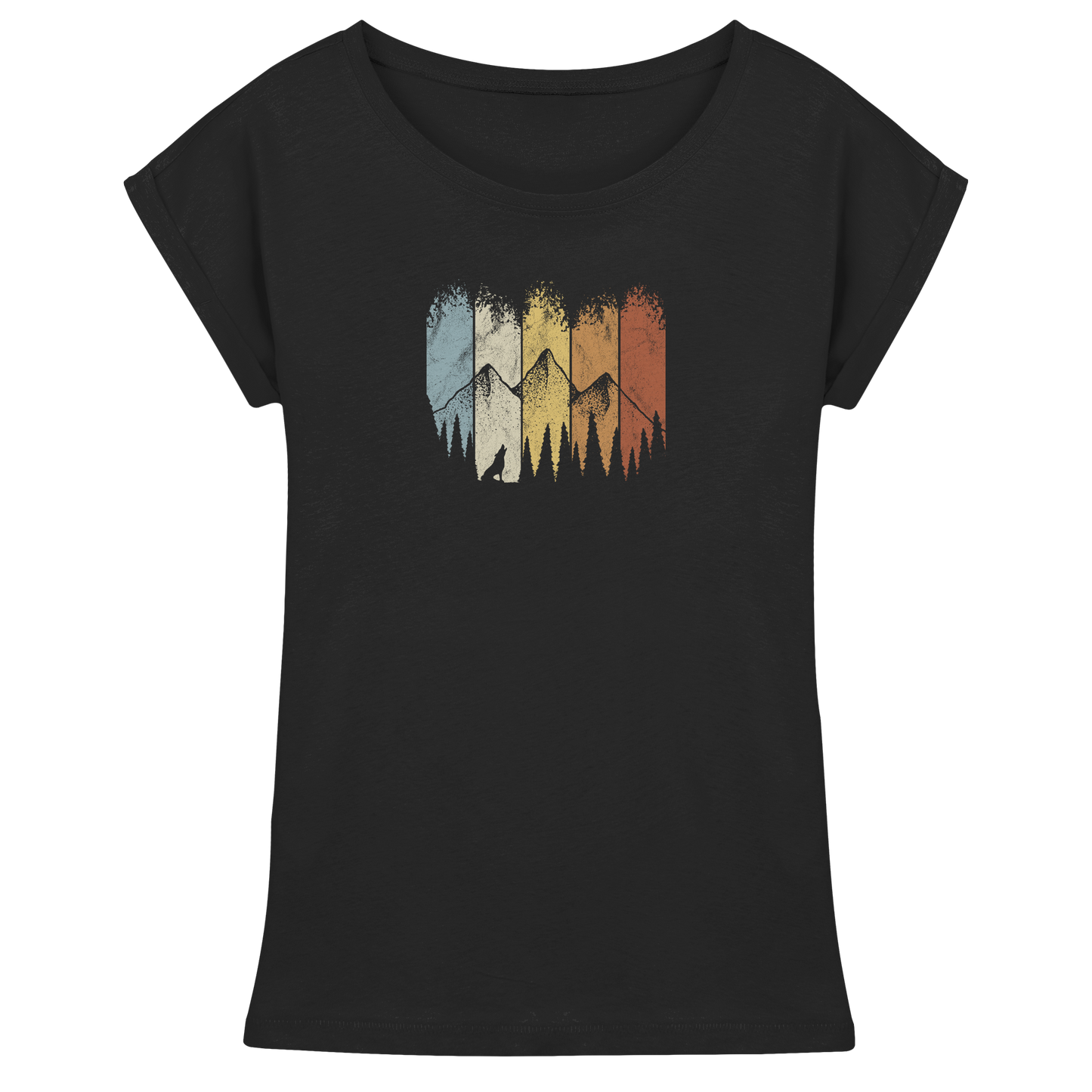 Retro Wald, Berge und Wolf  - Womens Extended Shoulder T-Shirt
