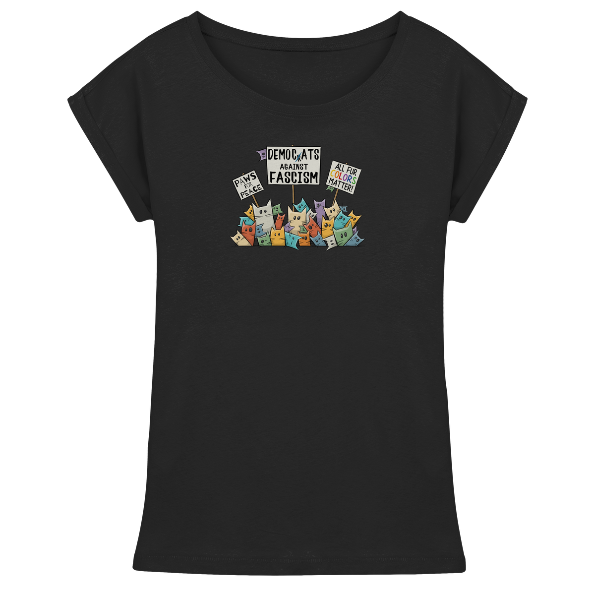 Demo-Katzen gegen Faschismus und für Vielfalt - Womens Extended Shoulder T-Shirt
