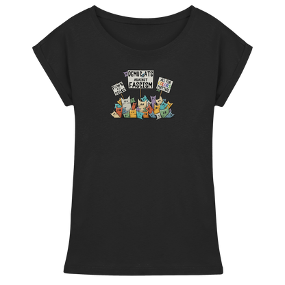 Demo-Katzen gegen Faschismus und für Vielfalt - Womens Extended Shoulder T-Shirt