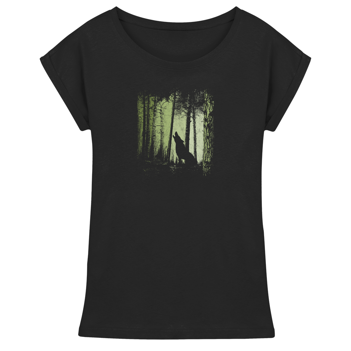Einsamer Wolf im Zwielicht Wald  - Womens Extended Shoulder T-Shirt