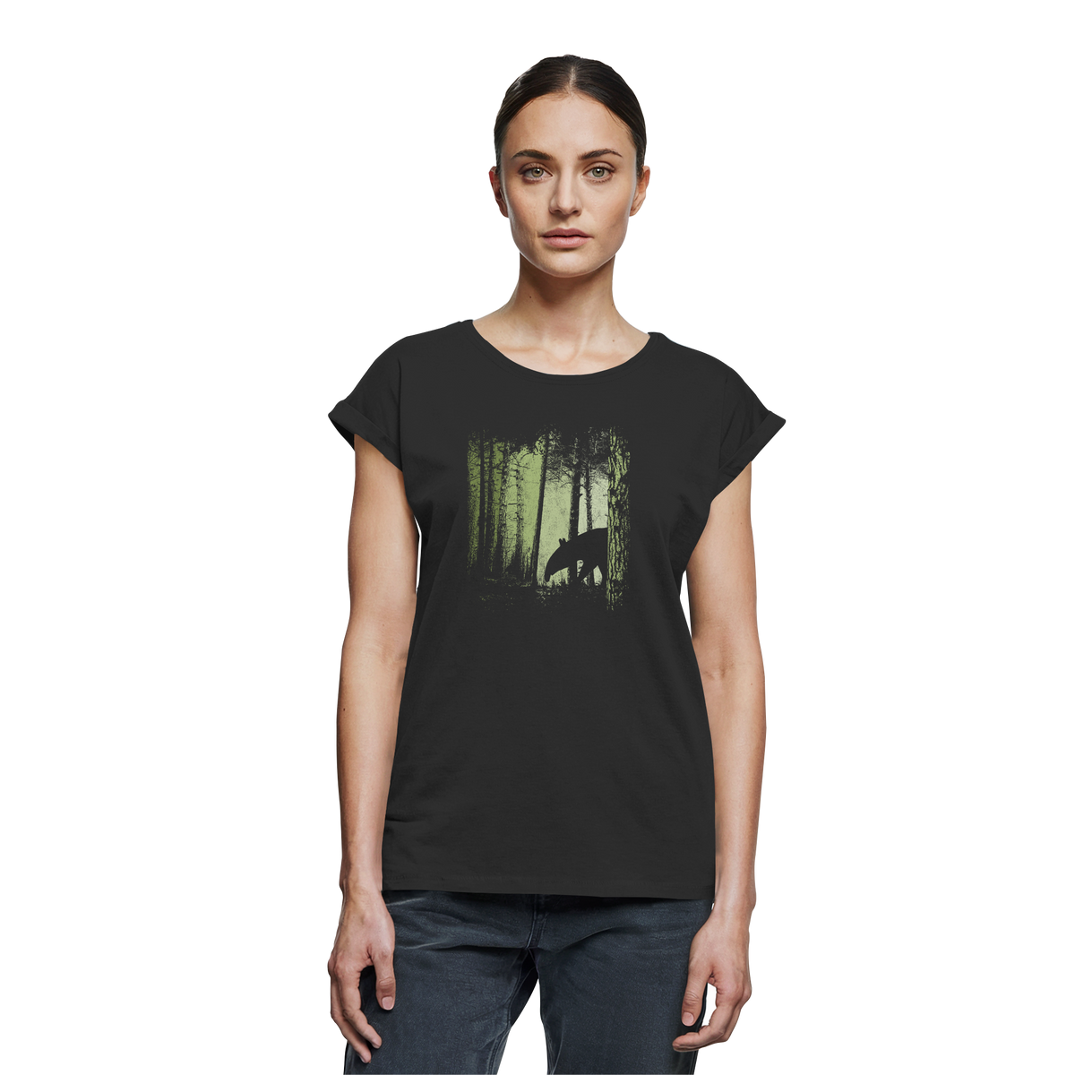 Lässiger Tapir im Zwielicht Wald - Womens Extended Shoulder T-Shirt