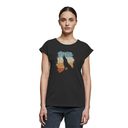 Retro Style lässig heulender Wolf  - Womens Extended Shoulder T-Shirt