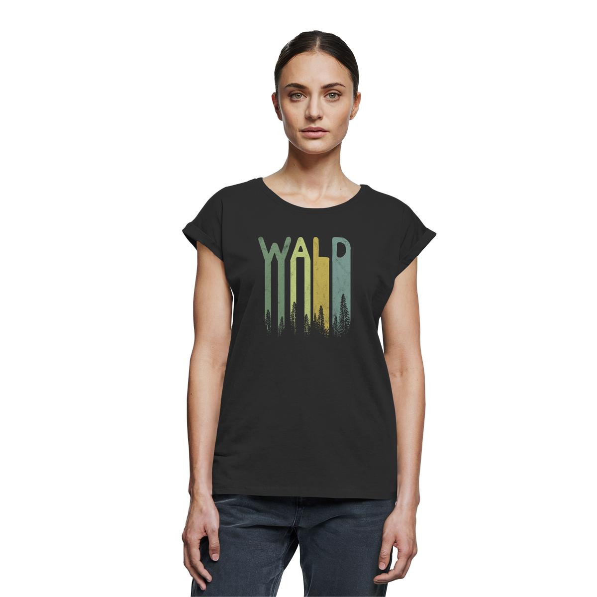 Wald Retro Forst Schriftzug - Womens Extended Shoulder T-Shirt