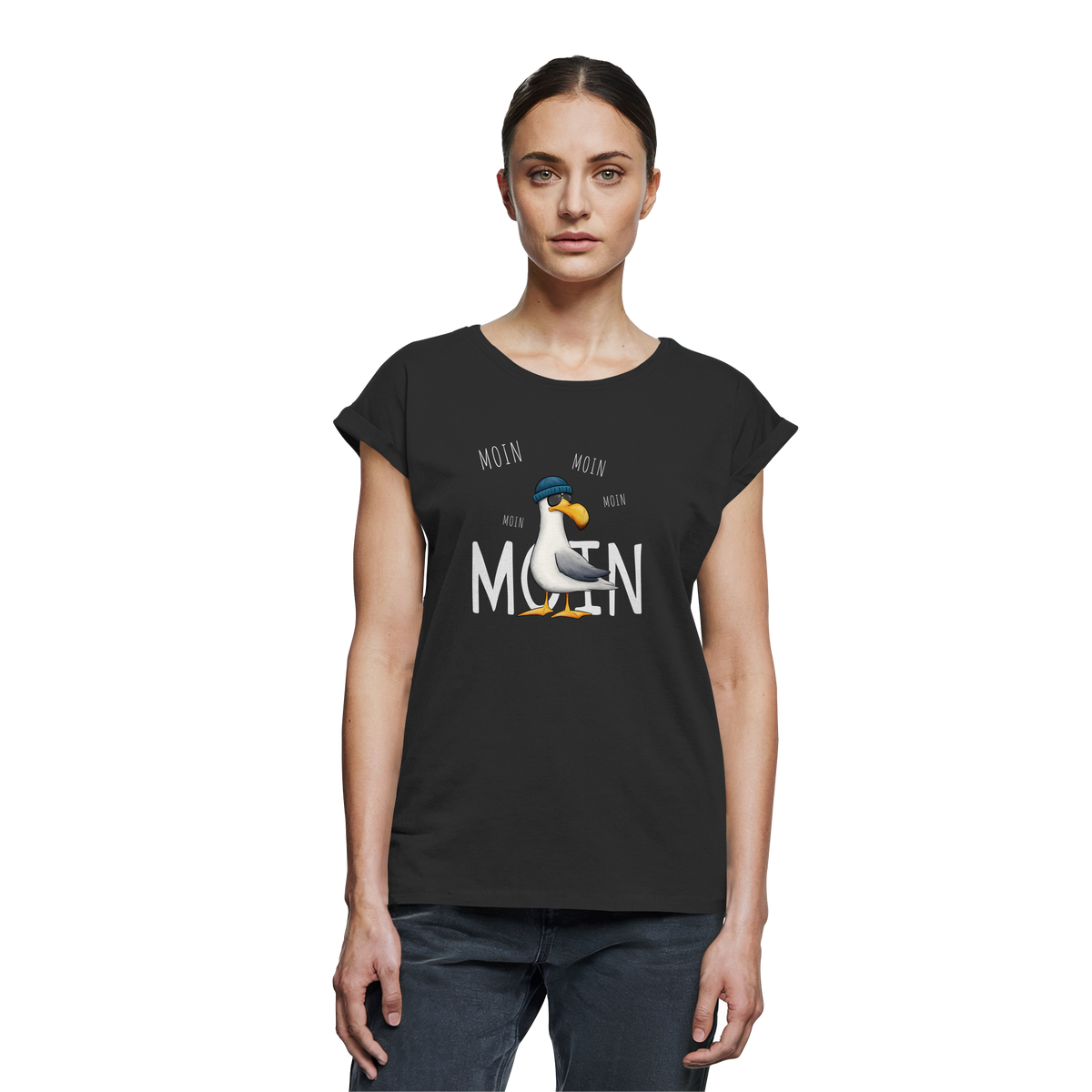Moin Moin Lässige Hipster Möwe  - Womens Extended Shoulder T-Shirt