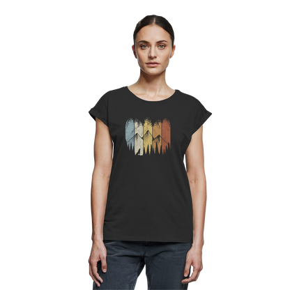 Retro Wald, Berge und Wolf  - Womens Extended Shoulder T-Shirt