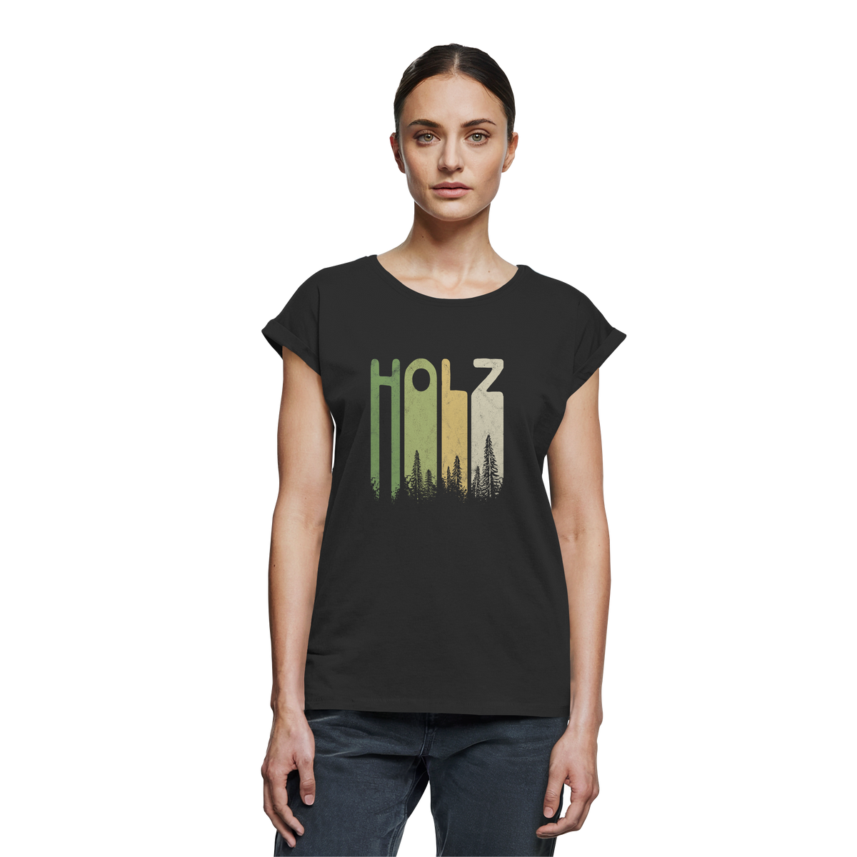 Holz Retro Wald Schriftzug - Womens Extended Shoulder T-Shirt