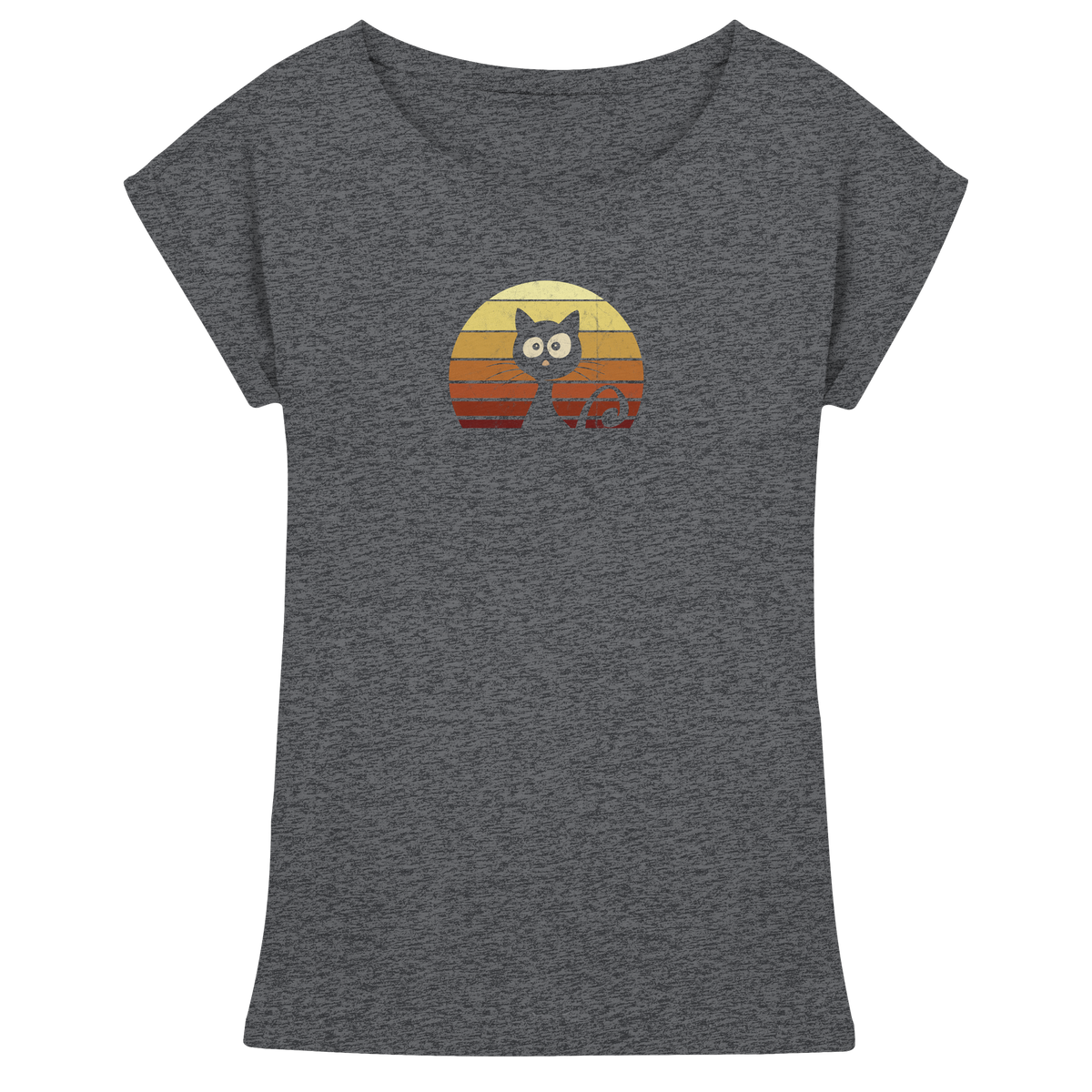 Katze vor Retro Sonnenuntergang - Womens Extended Shoulder T-Shirt