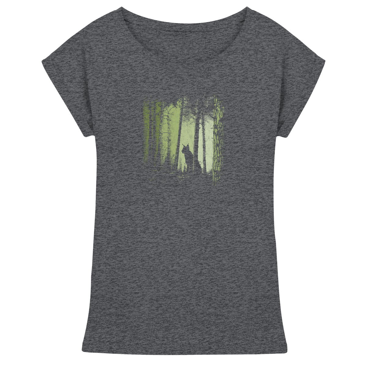 Luchs Wildkatze im Zwielicht Wald - Womens Extended Shoulder T-Shirt