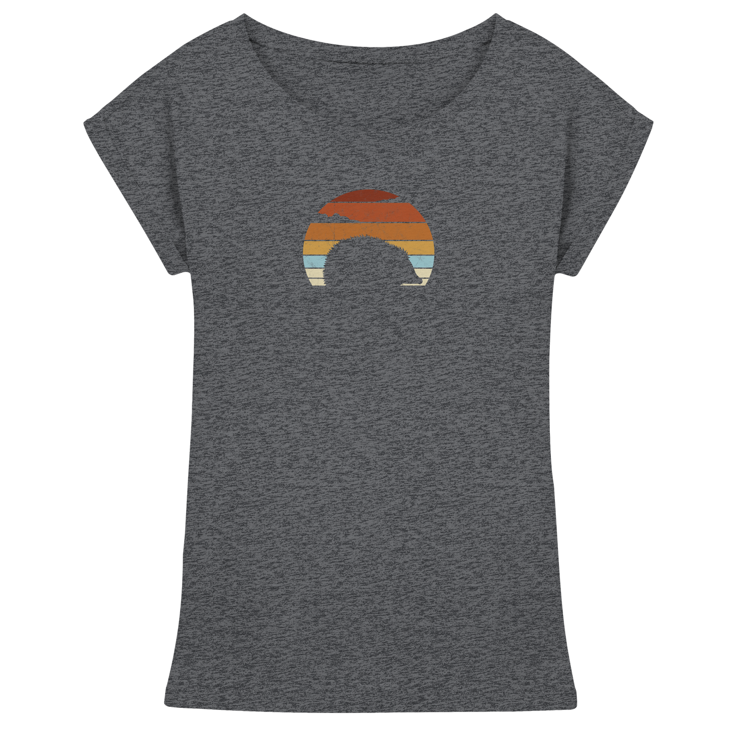 Retro Igel Silhouette im Sonnenuntergang - Womens Extended Shoulder T-Shirt