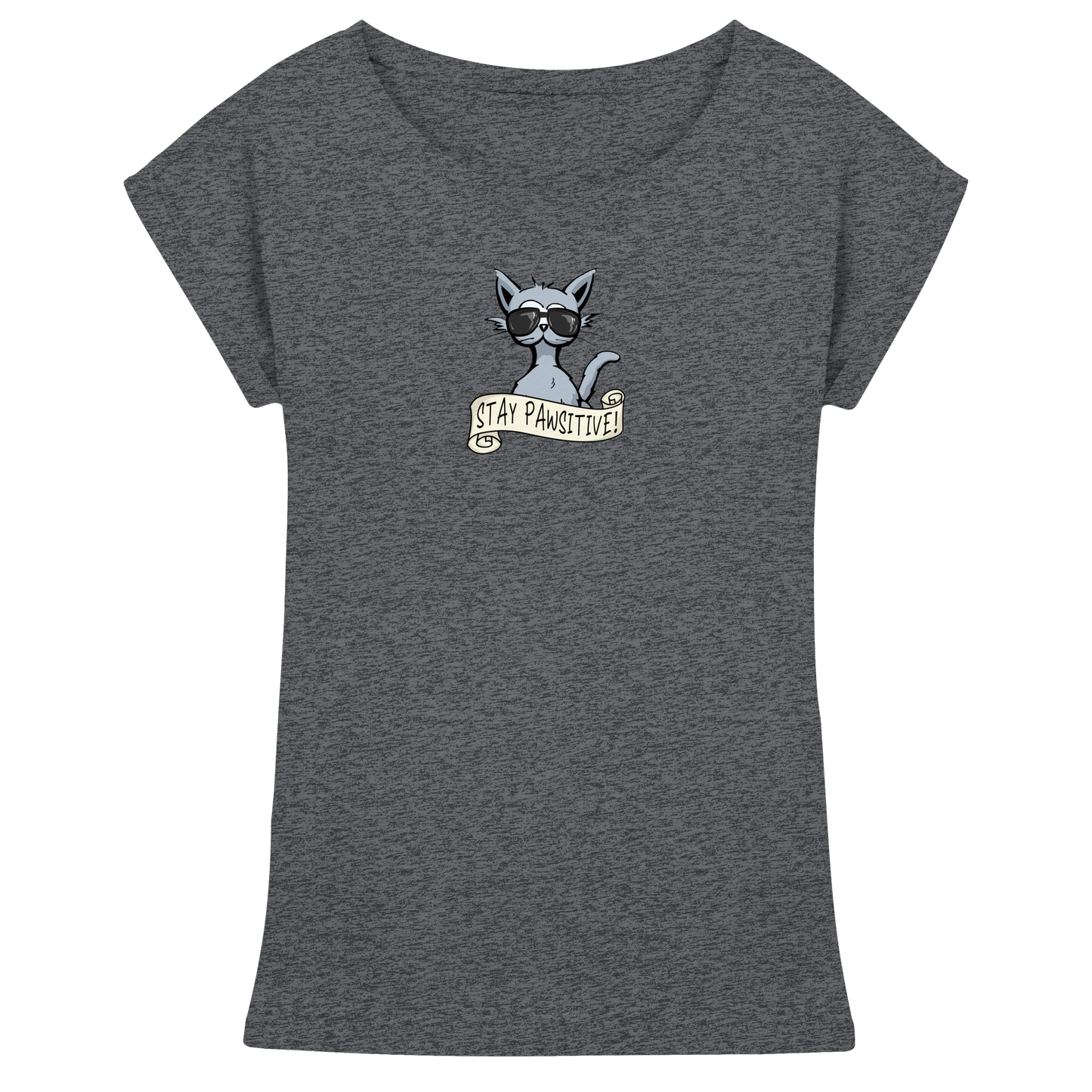 Stay Pawsitive Bleib lässig Hipster Katze - Womens Extended Shoulder T-Shirt