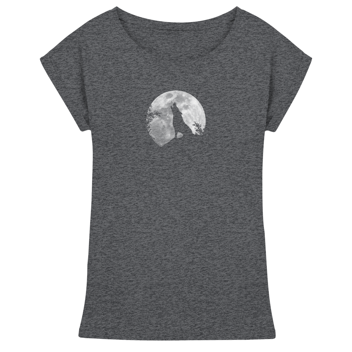 Heulender Wolf Silhouette vor Vollmond - Womens Extended Shoulder T-Shirt