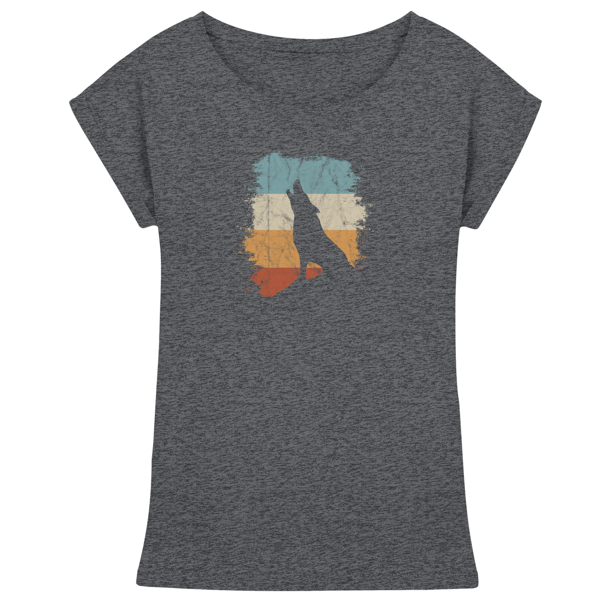 Retro Style lässig heulender Wolf  - Womens Extended Shoulder T-Shirt