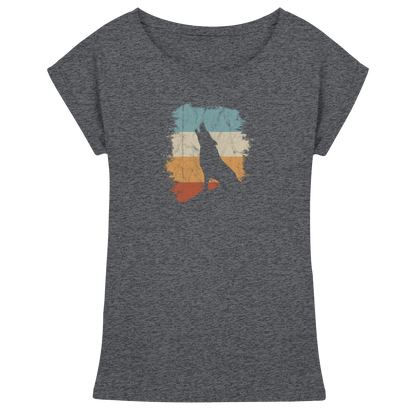 Retro Style lässig heulender Wolf  - Womens Extended Shoulder T-Shirt