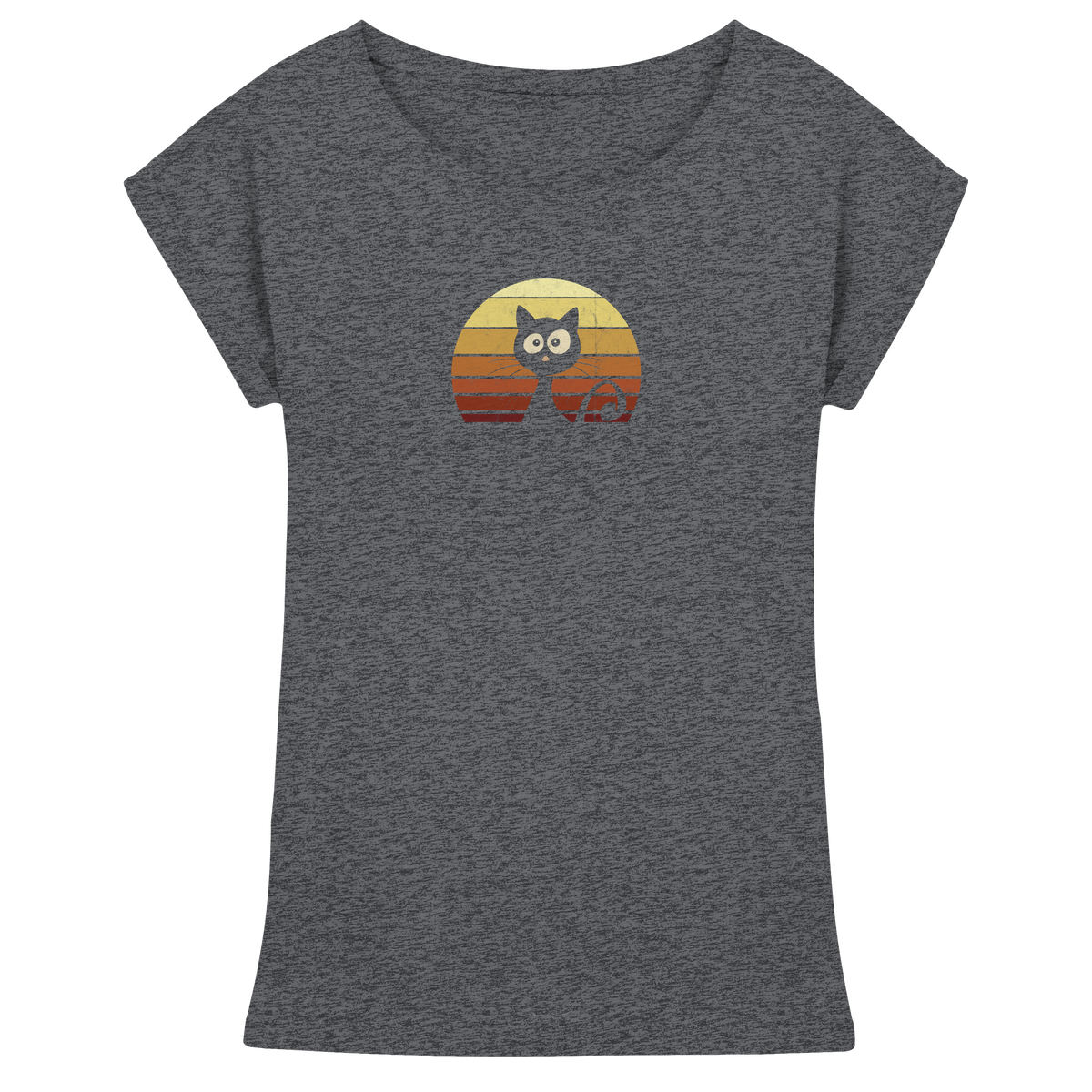 Katze vor Retro Sonnenuntergang - Womens Extended Shoulder T-Shirt