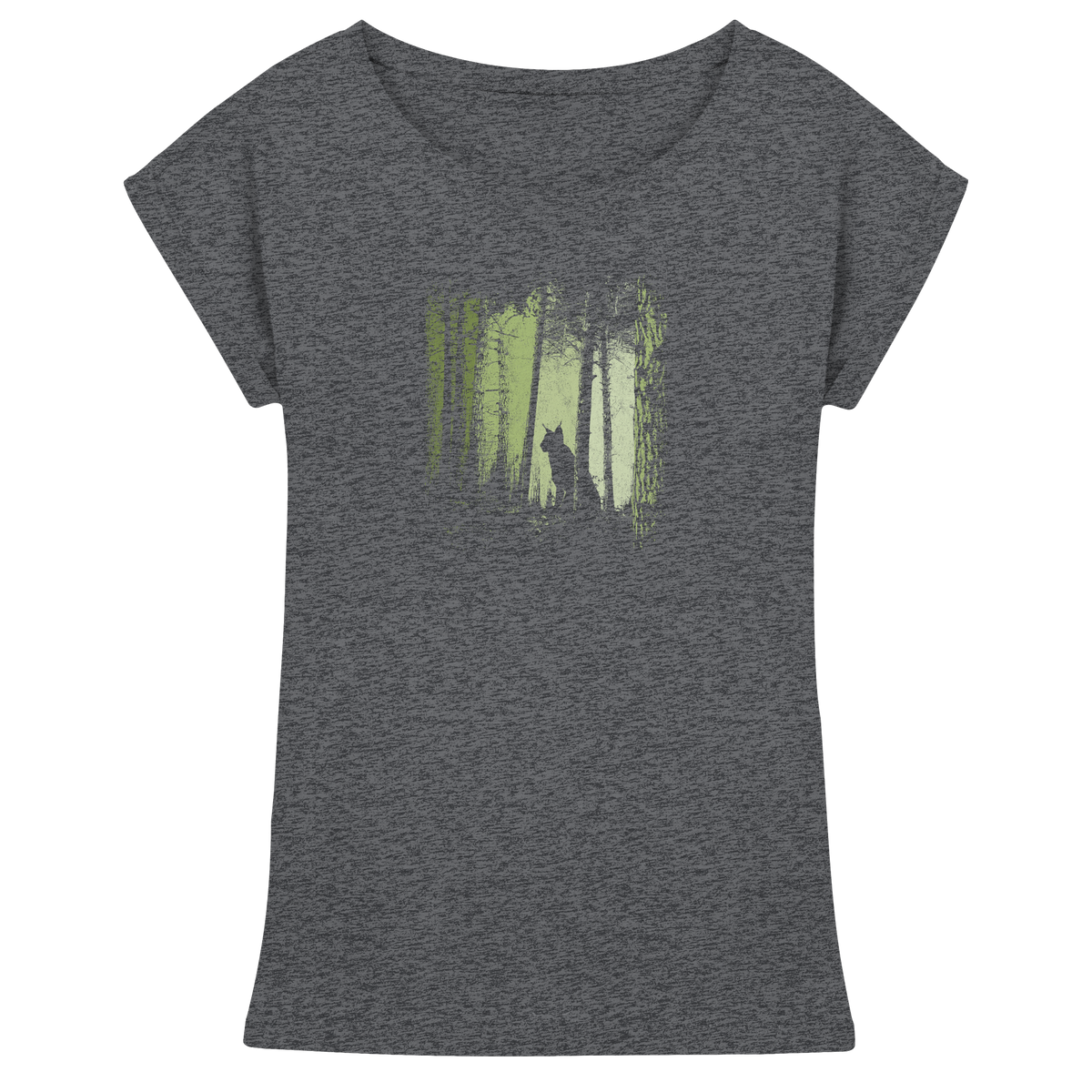 Luchs Wildkatze im Zwielicht Wald - Womens Extended Shoulder T-Shirt