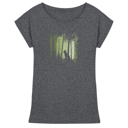 Luchs Wildkatze im Zwielicht Wald - Womens Extended Shoulder T-Shirt