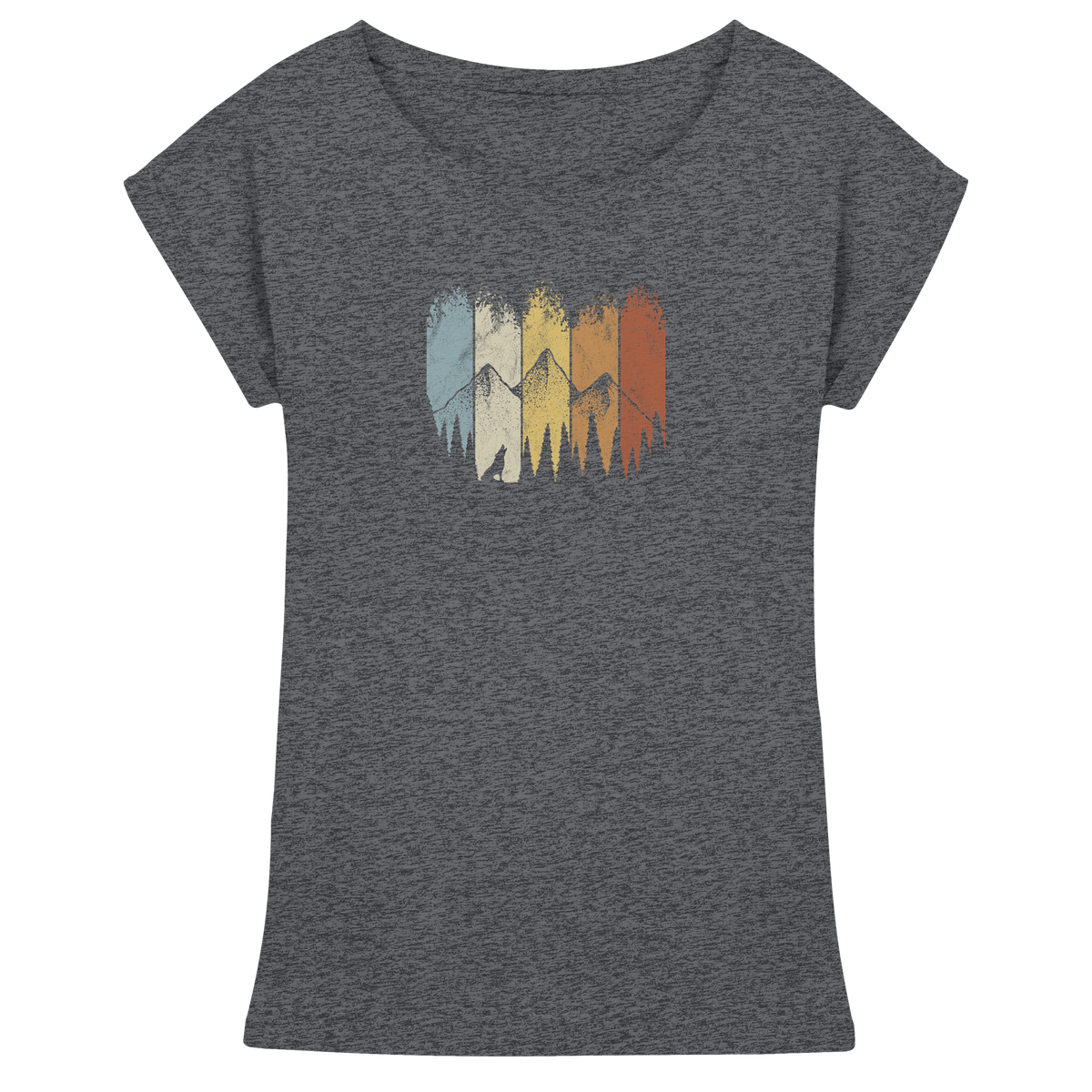 Retro Wald, Berge und Wolf  - Womens Extended Shoulder T-Shirt
