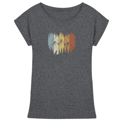 Retro Wald, Berge und Wolf  - Womens Extended Shoulder T-Shirt