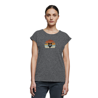 Retro schwarze Katze vor Sonnenuntergang - Womens Extended Shoulder T-Shirt