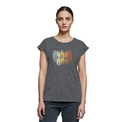 Retro Wald, Berge und Wolf  - Womens Extended Shoulder T-Shirt