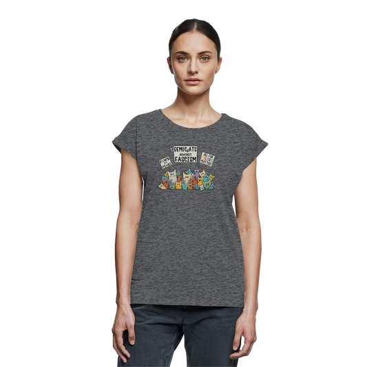 Demo-Katzen gegen Faschismus und für Vielfalt - Womens Extended Shoulder T-Shirt